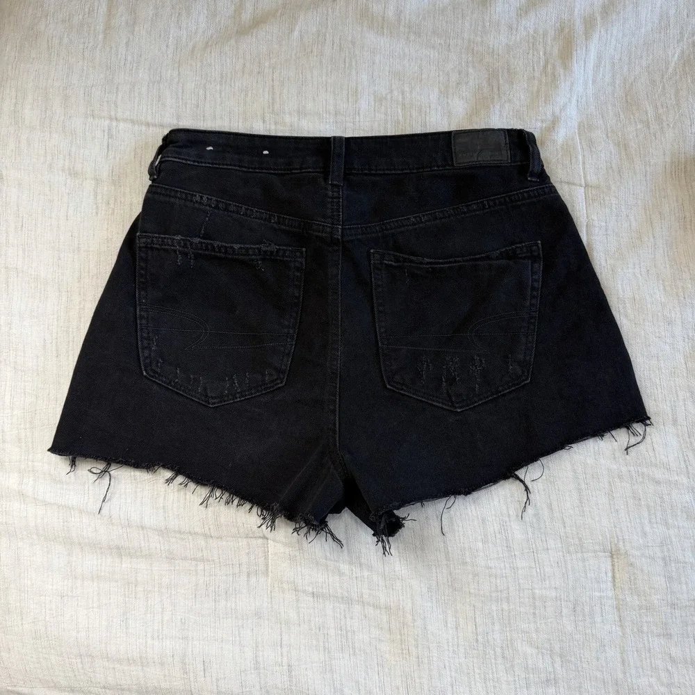 American Eagle Super High Rise Shortie Cut off Denim Shorts Black Sz‎ 6 Festival